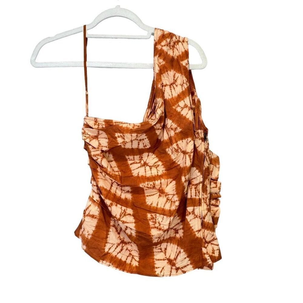 NWT Ulla Johnson Senta One-Shoulder Tie Dye Shibori Ruffle Top Sequoia Size 8 - Picture 4 of 8